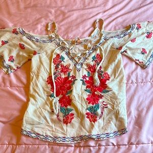 Flying tomato off the shoulder top